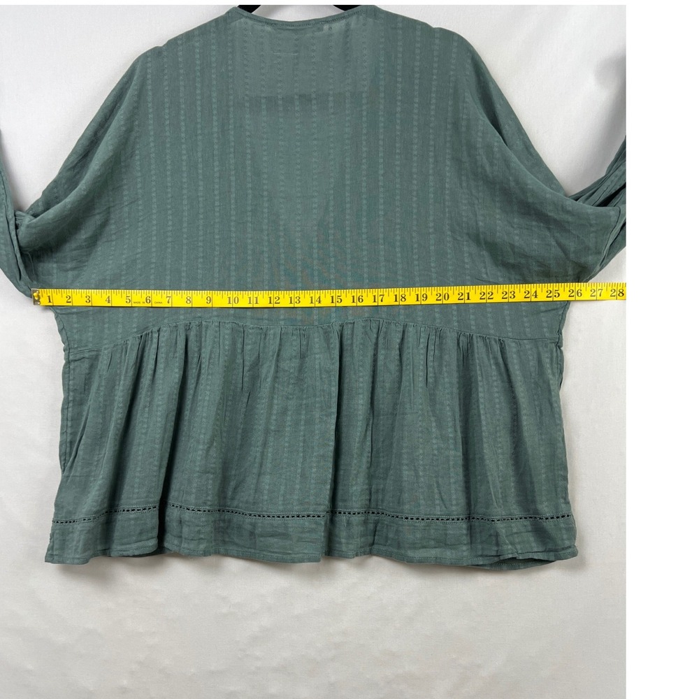 Lucky Brand Peasant Blouse Womens XL Green Embroidered V-Neck Babydoll Boho - Picture 7 of 10